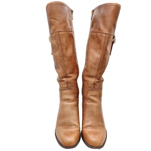 Franco Sarto Lizbeth Tan Leather Tall Boot Wide Calf Side Zipper Women's Size 6 - Picture 2 of 9